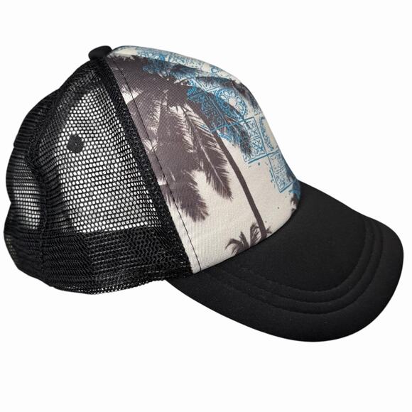 O’Neill Trucker Hat Snapback Black Mesh Palm Tree Blue Tile Surf Cap Adjustable - Picture 4 of 8